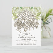 Invitation Rose d'aquarelle en fleurs papillon Quinceañera (Debout devant)