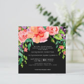 Invitation Rose d'aquarelle moderne Floral Mariage Noir Gré (Debout devant)
