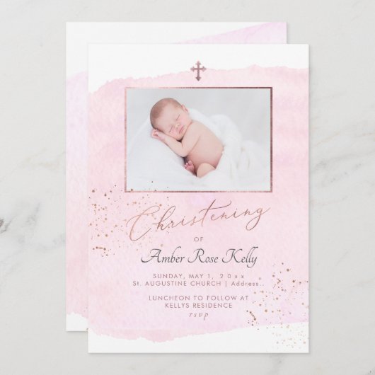 Invitation Rose d'aquarelle PixDezines (Devant / Derrière)