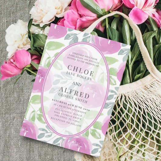 Invitation Rose d'aquarelle rose moderne Mariage floral