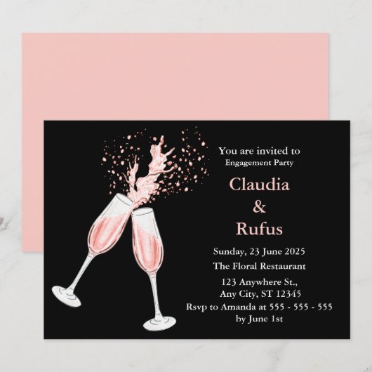Invitation Rose d'aquarelle Vin (Devant / Derrière)