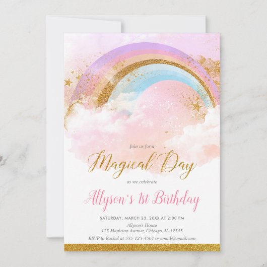 Invitation Rose d'arc-en-ciel et fête d'anniversaire en (Devant)