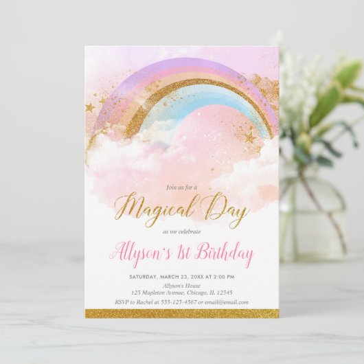 Invitation Rose d'arc-en-ciel et fête d'anniversaire en (Debout devant)