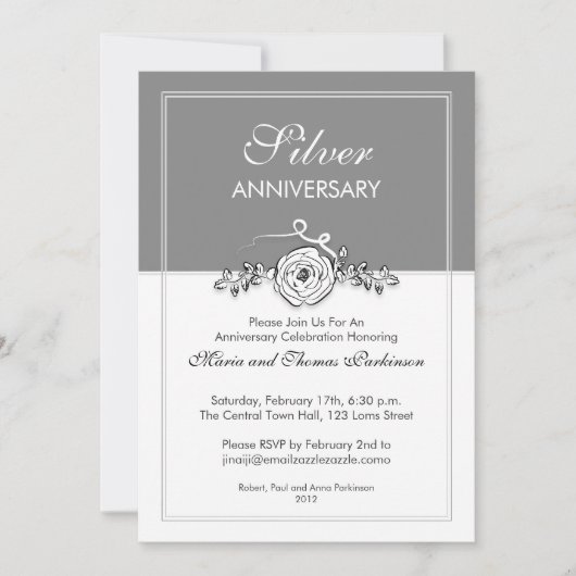 Invitation rose d'argent 25e anniversaire mariage (Devant)
