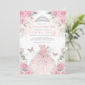 Invitation Rose d'argent rose princesse Crown Quinceañera (Debout devant)