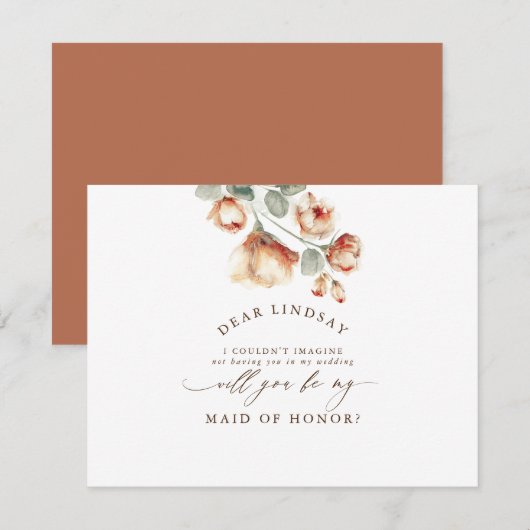 Invitation Rose d'automne Floral Bridesmaid - Maid of Honor (Devant / Derrière)