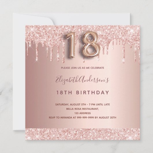 Invitation rose de 18e anniversaire parties scintillant or go (Devant)