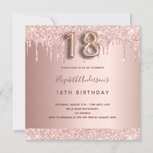 Invitation rose de 18e anniversaire parties scintillant or go