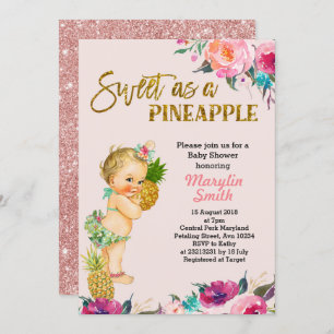 Invitation rose de baby shower d'ananas d'or