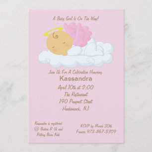 Invitation rose de baby shower d'ange de bébé