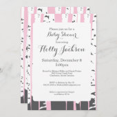 Invitation rose de baby shower d'arbres d'Aspen (Devant / Derrière)