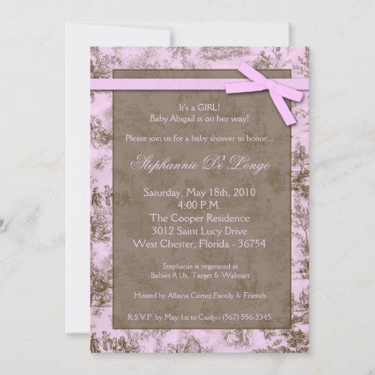 invitation rose de baby shower de 5x7 Toile (Devant)