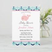 Invitation rose de baby shower de baleine (Debout devant)