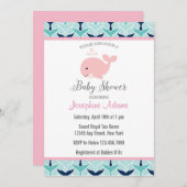 Invitation rose de baby shower de baleine (Devant / Derrière)