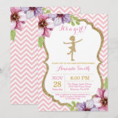 Invitation Rose de baby shower de ballerine et parties (Devant / Derrière)