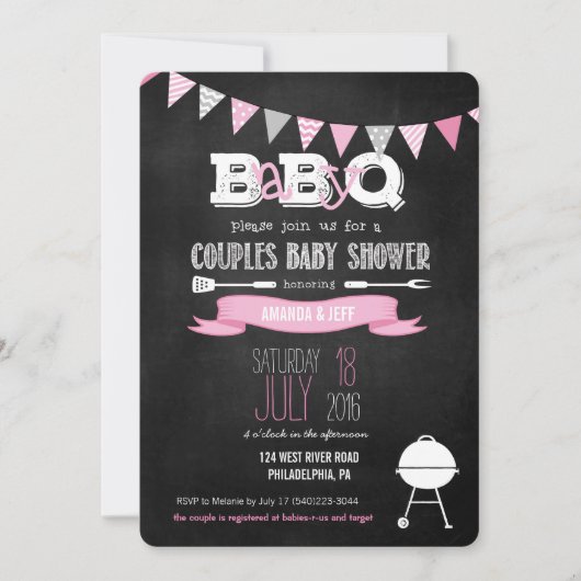 Invitation rose de baby shower de BBQ de BabyQ (Devant)