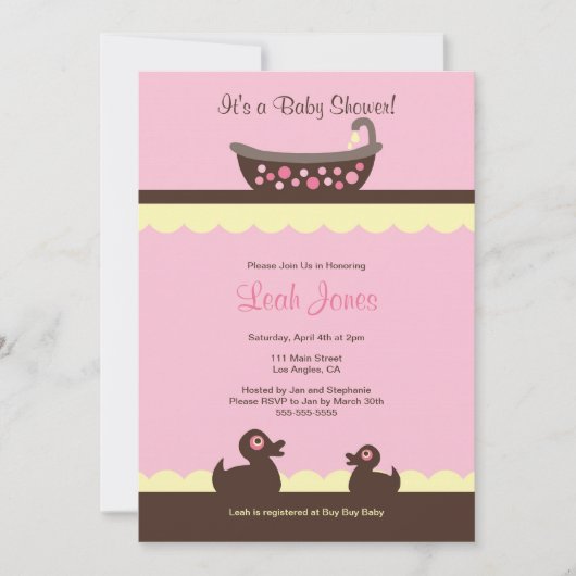 Invitation rose de baby shower de bébé (Devant)