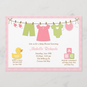 Invitation rose de baby shower de blanchisserie