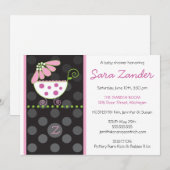 Invitation rose de baby shower de chariot de (Devant / Derrière)