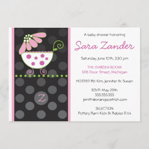 Invitation rose de baby shower de chariot de