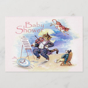 Invitation Rose de baby shower de chat et de violon