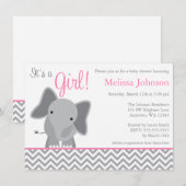 Invitation rose de baby shower de Chevron (Devant / Derrière)