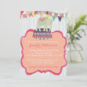 Invitation rose de baby shower de cirque (Debout devant)