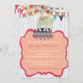 Invitation rose de baby shower de cirque (Devant / Derrière)