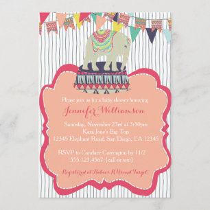 Invitation rose de baby shower de cirque