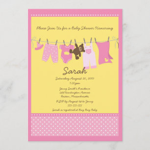 Invitation rose de baby shower de corde à  linge