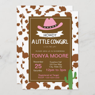 Invitation rose de baby shower de cow-girl