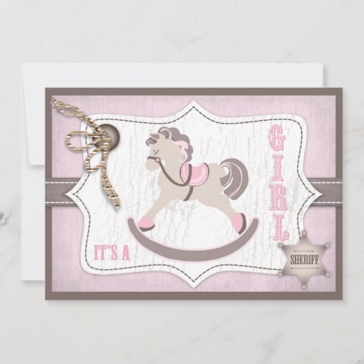 Invitation Rose de baby shower de cow-girl de cheval de (Devant)