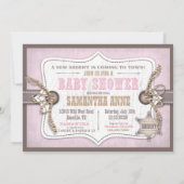 Invitation Rose de baby shower de cow-girl de cheval de (Dos)