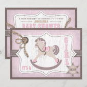 Invitation Rose de baby shower de cow-girl de cheval de (Devant / Derrière)