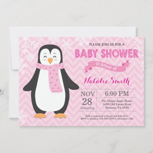 Invitation rose de baby shower de fille de (Devant)