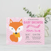 Invitation rose de baby shower de fille de Fox (Debout devant)
