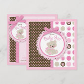 Invitation Rose de baby shower de fille d'ours de nounours (Devant / Derrière)
