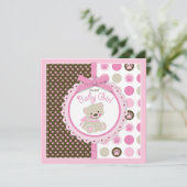 Invitation Rose de baby shower de fille d'ours de nounours (Debout devant)