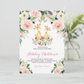 invitation rose de baby shower de fleur de girafe (Debout devant)