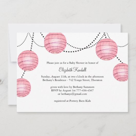 Invitation rose de baby shower de lanterne de (Devant)