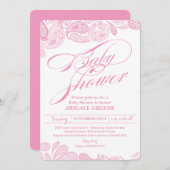Invitation rose de baby shower de Paisley (Devant / Derrière)