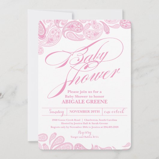 Invitation rose de baby shower de Paisley (Devant)