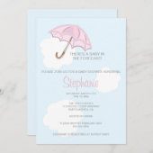 Invitation rose de baby shower de parapluie (Devant / Derrière)