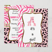 invitation rose de baby shower de poster de animal (Devant / Derrière)