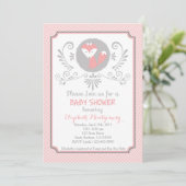 Invitation rose de baby shower de renard (Debout devant)