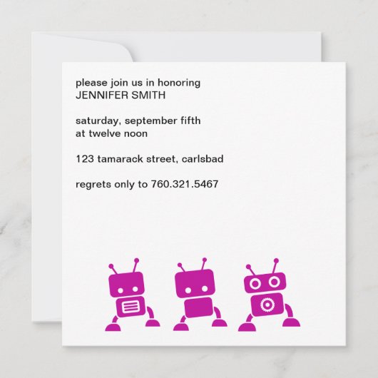 Invitation rose de baby shower de robot (Devant)
