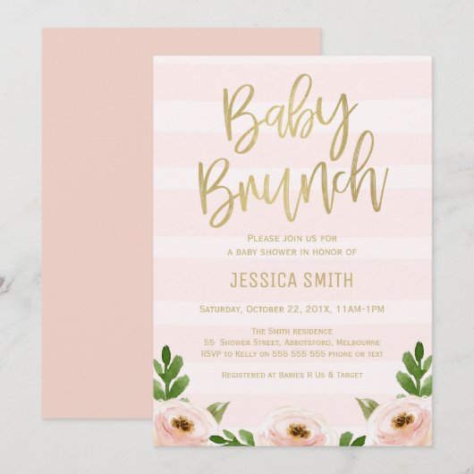 Invitation rose de baby shower de roses de (Devant / Derrière)