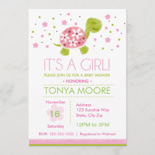 Invitation rose de baby shower de tortue de fleur