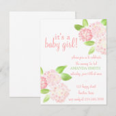 Invitation rose de baby shower d'hortensia (Devant / Derrière)