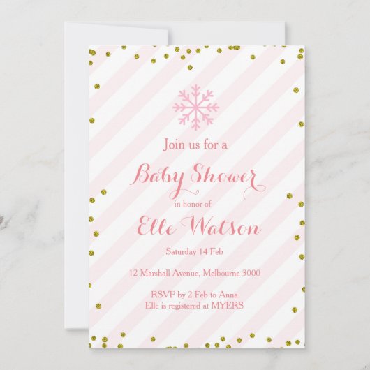 Invitation rose de baby shower d'or d'hiver (Devant)